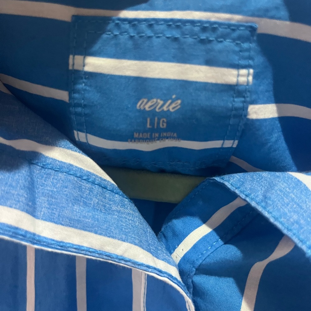 NWT Aerie Good Day Button Down Shirt Large Striped Cotton Poplin Oversized Boxy - Picture 6 of 9
